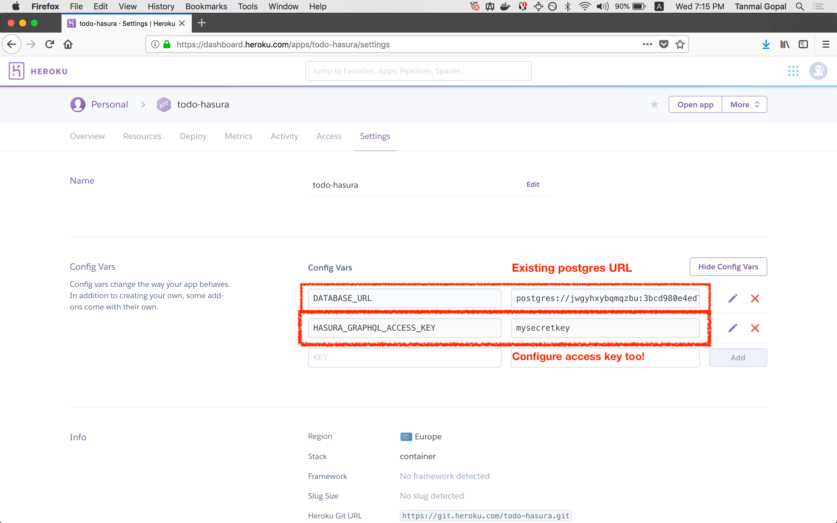 Configure environment variables